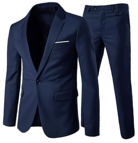 Allthemen Mens Suits 2 Piece Slim Fit Wedding Dress Suit One Button Business Suit Blazer Jackets Trousers Navy M