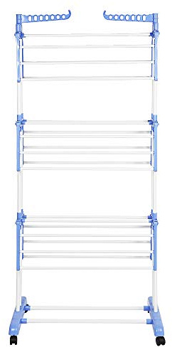 SHISHI Séchoir à Vêtements sur Pied, 3 Niveaux, Séchoir à Linge Pliable Portable, Étendoir a Linge, Acier Inoxydable et Plastique, 75×49×170 cm (Bleu-Blanc)