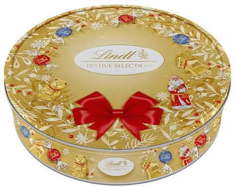 Festive Lindt Chocolate Gifts for Couples - Golden Wreath Festive Selection of Chocolate Truffles Tin Gift 400g with Christmas Tree Decoration. Christmas Gifts for Women, Stocking Fillers
