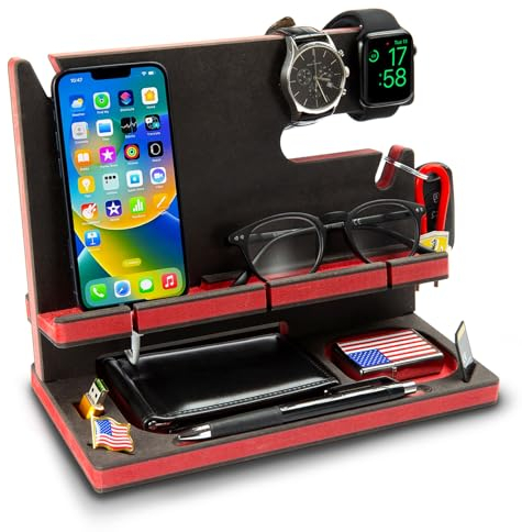 Greta Oto Holz-Dockingstation für Handy, Uhr, Schlüssel, Zubehör, Essentials, Aufbewahrungsständer für Schreibtisch, Smartphone-Kompatibilität, Schreibtisch-Organizer, Geschenke für Männer