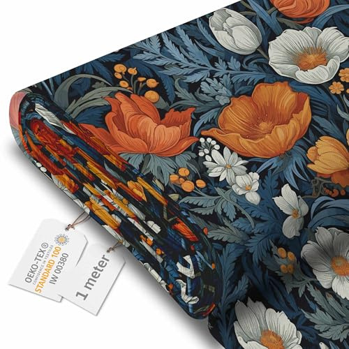 DreamRoots Tissu imperméable extérieur au metre 160 cm Largeur - Toile exterieure impermeable 100% de polyester 600D 220g/m - Tissus au metre ameublement Flower Bombs 1M