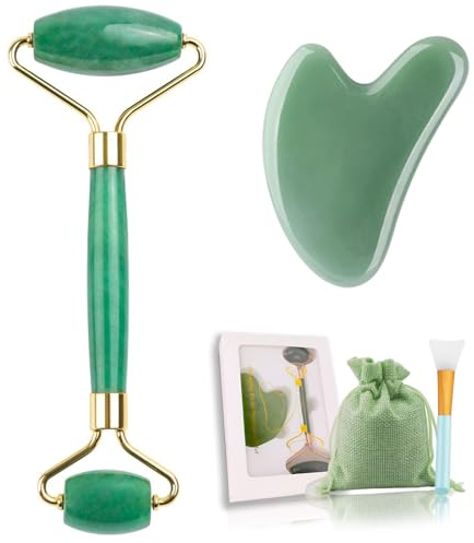 EUDUUQ 4 Stück Jade Roller Massage Set,jade Gua Sha Stone,Gesichtsroller Beauty Massager,Skin Care Set für Verbessern Sie Schwellungen der Augen,Hautstraffung,Anti-Aging