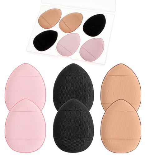 6 Stück Mini Puderquaste, Powder Puff, Finger Make Up Schwamm, Kosmetik Gesicht Puderquaste für Foundation Concealer Loses Puder Rouge, Trockene Nasse Beauty Make-up-Tools (Rosa, Schwarz, Hautfarben)