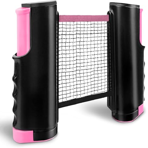SPORTOUT Retractable Ping Pong Net, Portable Table Tennis Net Rack, Perfect for Ping Pong Table, Office Desk, Home Kitchen or Dining Table (Pink)
