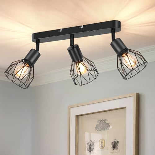 VEKIDOT Faretti LED Soffitto Orientabili, Faretto da Soffitto E14, Lampadario Soffitto Nero, Moderna Faretti Soffitto 3 Luce, Faretto da Parete Interno per Cameretta, Cucina, Senza Lampadina