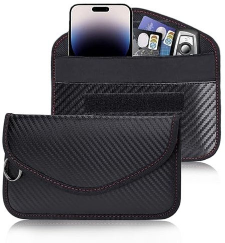 Faraday Pouch for Car Keys, 2 Pack Car Key Signal Blockers, Keyless Entry Car Key Safe Protector, Anti-Theft RFID Blocking Key Fob Protector for Car Security (Black)