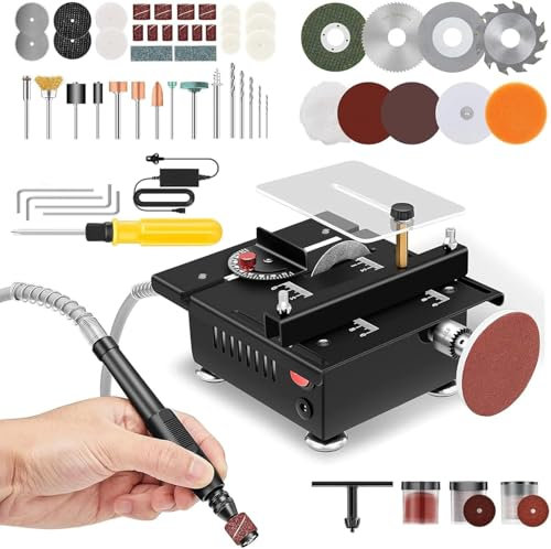 Mini Multi-Functional Table Saw,Mini Table for Wood & Acrylic Plastic Cutting, Adjustable Speed & Angle Electric Hobby Saw with Accessories, Portable Desktop Craft