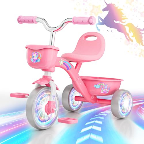 Braxel Tricycle Enfant Bébé évolutif 2-5 Ans, Velo Enfant avec Trois Roues éclairées Cadeau Tricycles pour Tout-Petits, Draisienne, Trike Bebe, Capacité de Charge 35 kg, Licorne