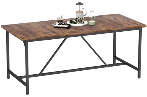 HOMCOM Mesa de Comedor Rectangular para 6-8 Personas, Mesa de Cocina Industrial con Tablero Grueso y Patas de Metal, 180x80x75,5 cm, Marrón Rústico