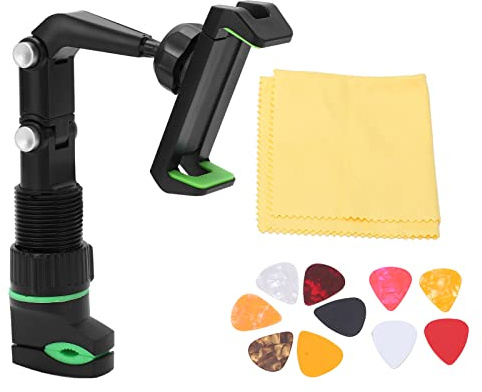 plplaaoo Support de téléphone réglable pour tête de guitare avec clip – Comprend 10 médiators et un chiffon d'essuyage pour la diffusion en direct, l'enseignement,