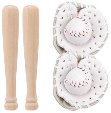 Mini Juego de Béisbol, Bates Guantes y Pelotas en Miniatura para Decoración Tartas Decoración Deportiva Exhibiciones Escritorio Accesorios Fotografía y Casa de Muñecas (Blanco)