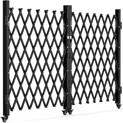 YITAHOME Double Folding Security Gate, 61 Hx130 W Door Gate, Flexible Expanding Security Gate, Steel Safety Gates, 360° Rolling Barricade Gate, Scissor Gate with Padlock, Aluminum Alloy Mesh