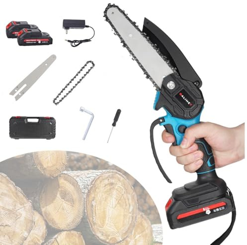 Mini Motosierra Bateria, 6 Pulgadas Eléctrica Motosierra de Mano para Tijeras de Jardín, poda y corte de madera, herramienta eléctrica de jardín