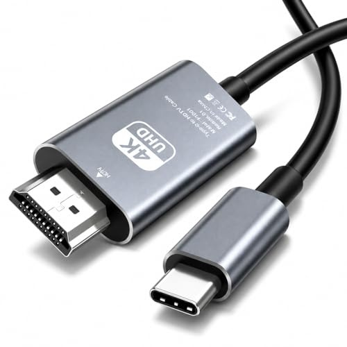 wowtravel USB C to HDMI Cable 2M 4K@30Hz Type C to HDMI Adapter Rubberised Wire Thunderbolt Compatible for Phone 15 Series Laptops Tablets Monitors TVs