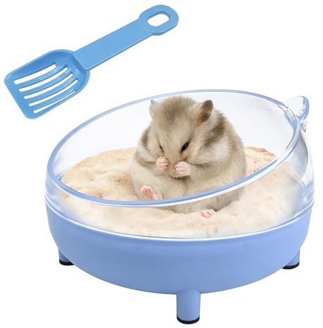 Radiella Blau Hamster Sandbad Set, 16.5 cm bañera para hámsters con Pala, Accesorios para hámsters en Caja de Arena, diseño de trípode con Bordes Redondeados, contenedor de plástico para Arena de
