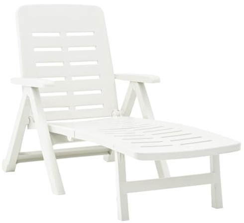 HFXHIJXQ Chaise Longue Pliable en Plastique Blanc, Transat de Jardin Réglable pour Terrasse, Balcon et Extérieur, Bain de Soleil Léger Facile à Transporter, 72 x 189 x 96 cm