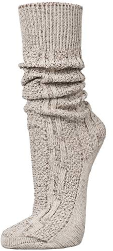 PAULGOS Trachtensocken Trachtenstrümpfe Socken Kniestrümpfe mit Zopfmuster in 3 Farben Gr. 39-47, Schuhgröße:43, Farbe:Beige