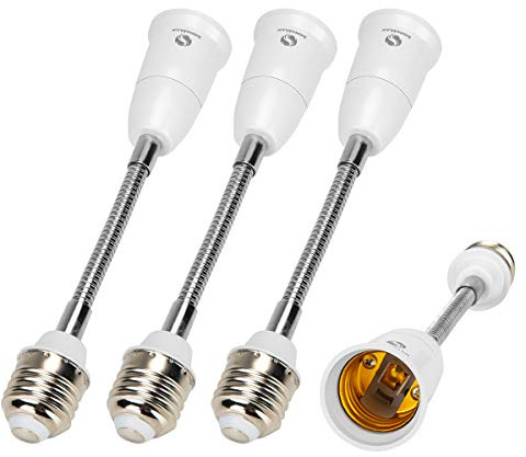 RONG&LAN E27 Flexible Light Bulb Lamp Socket Adapter Extender/Adjustable Edison Bulb Socket Extension for Home Light Fixtures/LED Grow Light Socket Stand etc (7.8inch,4-Pack)