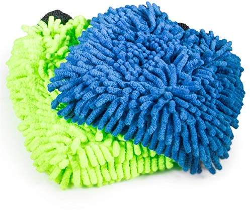 Cosey - 2er Pack Chenille-Reinigungshandschuh, 19x25cm, blau/grün