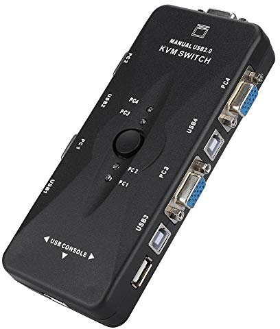 KVM Switch Switch USB KGA VGA SVGA a 4 porte USB per PC Monitor Tastiera Mouse Control, risoluzione fino a 1920x1440 USB2.0 (4 porte)