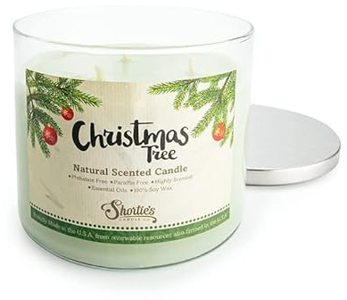 Christmas Tree Natural 3 Wick Candle, Essential Fragrance Oils, 100% Soy, Phthalate & Paraben Free, Clean Burning, 14.5 Oz.