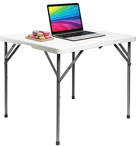 Todeco Tavolo Quadrato Pieghevole, Tavolo Trasportabile 86x86x74cm, Tavolo Portatile Pieghevole, Carico Massimo: 100 kg, Bianca