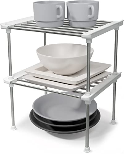 carrotez Cabinet Organizer Shelf, Set of 2 Stackable Kitchen Counter Shelves, Kitchen Cabinet Organizers and Storage, Pantry Storage Shelf Organizer, 9.8 x 7.8 x 6.1 - White