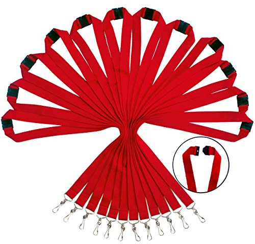 WEZEBEL Packung mit 12 strapazierfähigen Polyester Lanyards mit Sicherheitsverschluss- Verfügbar in Regenbogen-Mix & einfarbigen Farben (Rot, 12er-Pack)