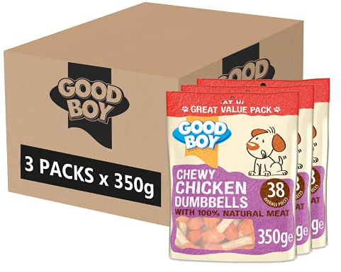 Good Boy - Chewy Chicken Dumbbells - Dog Treats - Made With 100% Natural Chicken Breast Meat - 350 Grams - Low Fat Dog Treats (Case of 3)