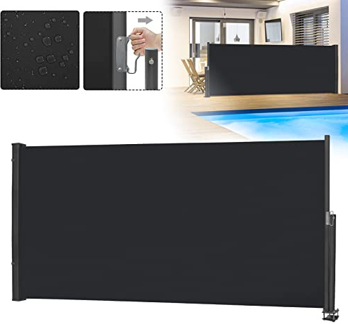 LZQ Tenda da sole laterale allungabile, protezione solare, antivento, impermeabile, in poliestere, con supporto da parete, tenda laterale, (140 x 300 cm, antracite)