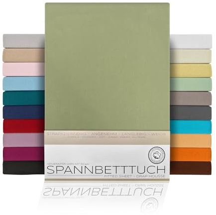BEAUTEX Spannbetttuch Bettlaken aus Baumwolle, Premium Jersey Stoff 160g/m², Größe und Farbe wählbar (Topper - 180x200x15 cm, Olivgrün)
