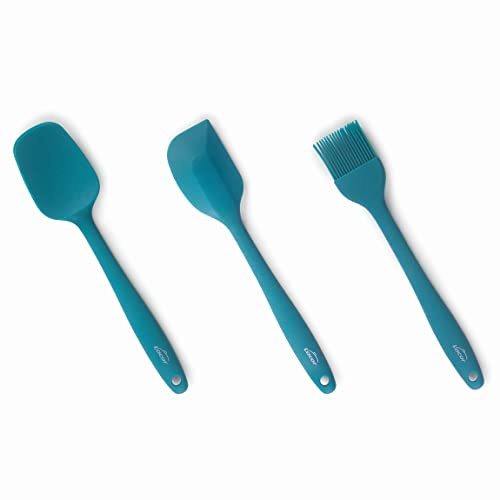 Lacor - 64452 Set of 3 Ocean Kitchen Utensils, Kitchen Spoon, Spatula and Kitchen Brush, Silicone, Metal Core, Non-Stick, Dishwasher Safe, Length 27.5 cm