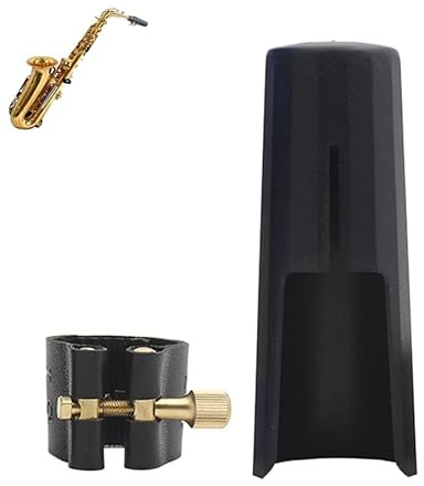 OriGlam Woodwinds Altsaxophon-Mundstückkappe, Leder-Ligaturverschluss mit Kunststoff-Mundstückkappe für Saxophon (Alt)