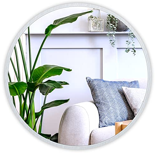 Dripex Rund Wandspiegel 40cm mit Aluminiumrahmen,dekorativer HD Wandspiegel Schminkspiegel für Badzimmer/Ankleidezimmer/Wohnzimmer,unbrechbarer Spiegel (Silber)