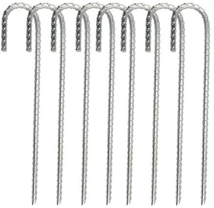 Erdanker Bodenanker Heringe Erdnägel Stabil, 8 Stück J-Haken 30cm Zeltheringe Stahl Trampolin Zeltnägel Erdnägel Zeltanker, für Sicherung Trampolin, Vordächern, Camping Zelten, Zaun
