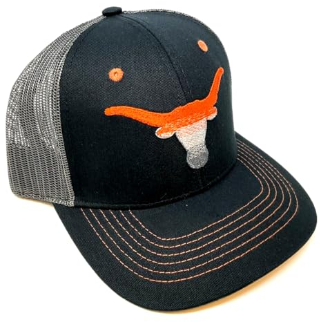 National Cap Texas Longhorns Trucker-Snapback-Hut, Farbverlauf, verblasst, Maskottchen-Logo, flaches Netzgewebe, Schwarz, Einheitsgröße