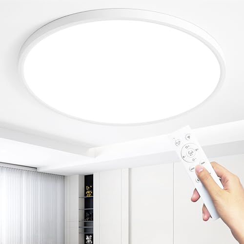 MOONSEA 48W LED Deckenleuchte Flach Dimmbar mit Fernbedienung, Ultra Dünn Deckenlampe Wohnzimmer, 3000-6000K Ø50cm, Deckenleuchte Dimmbar für Wohnzimmer Schlafzimmer Kinderzimmer Büro, Weiß