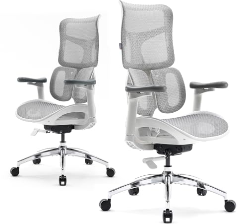 SIHOO Bürostuhl Ergonomischer-Mit Dualer Dynamischer Lordosenstütze, Schreibtischstuhl with 5-Fach Verstellbarer Rückenlehne, Office Chair with 4D-koordinierten Armlehnen(S100 Weiß)