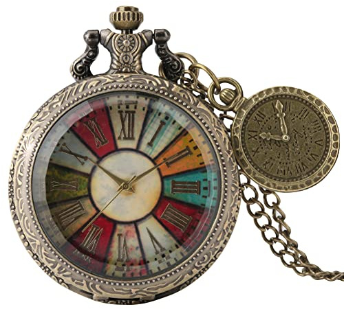 KQISANGM Reloj De Bolsillo Vintage Reloj De Bolsillo De Cuarzo Steampunk De Cobre Antiguo Vintage Collar Colgante Reloj Cadena Esfera Encanto Hombres Mujeres Con Caja De Regalo, Reloj De Bolsillo 11,