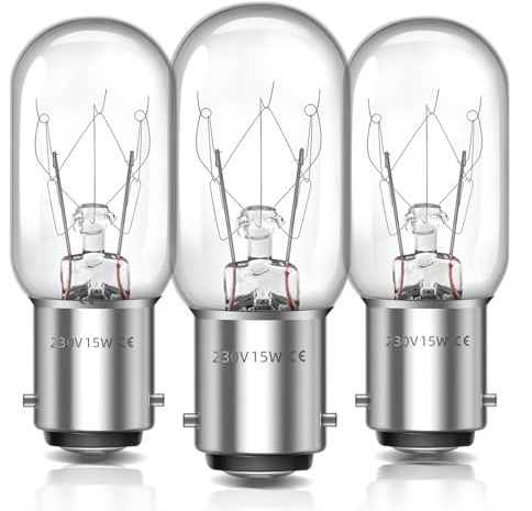 B15 Sewing Machine Bulb Dimmable, T22 B15 Small Bayonet Night Light, Warm White 2700K, B15d Pygmy Bulb for Sewing Machine, Fridge Light, Salt Lamp Bulb, Appliance Lamps, Pack of 3