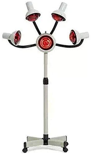 5 bombillas Lámpara de calor infrarroja Luz roja Secador de pelo Procesador de color Peluquería Peinado Brazos flexibles con ruedas giratorias Bombillas Vaporizador de pelo de salón 750w (Blanco)