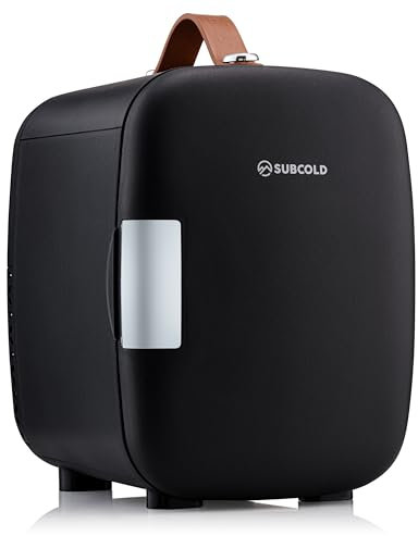 Subcold Pro4 Luxury Mini Fridge Cooler | 4 Litre / 6 Cans | AC and Exclusive USB Power Option | Portable Small Fridge for the Office, Bedroom, Car, Travel, Skincare & Cosmetics (Black New)