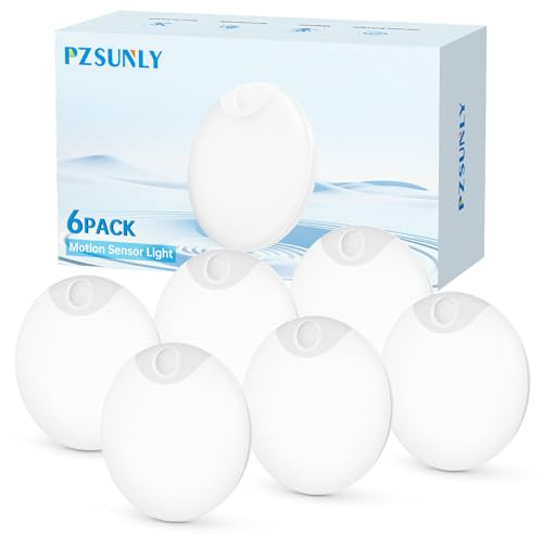 PZSUNLY Luce Notturna con Sensore - 6 Pezzi Luci Notturne con Sensore di Movimento, 6000 K Bianca Lampada Ricaricabile, Luce Led con Sensore di Movimento per Camera Bambini, Scale e Corridoio