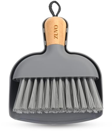 Zuvo - Mini Dustpan and Brush Set | Bamboo Handle Brush and Dustpan Combo | Compact Handheld Dust Pan for Table, Desk, Countertops | Soft Bristles, Snap-On Design