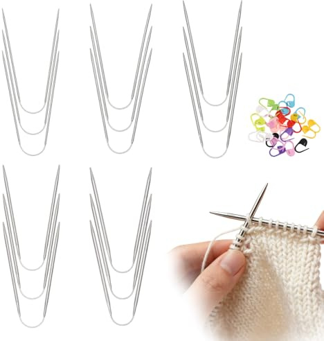 Juego de 15 agujas de tejer circulares de acero inoxidable en diferentes tamaños 2,0 mm / 2,5 mm / 3,0 mm / 3,5 mm / 4,0 mm con 20 rotuladores para tejer calcetines, guantes y sombreros