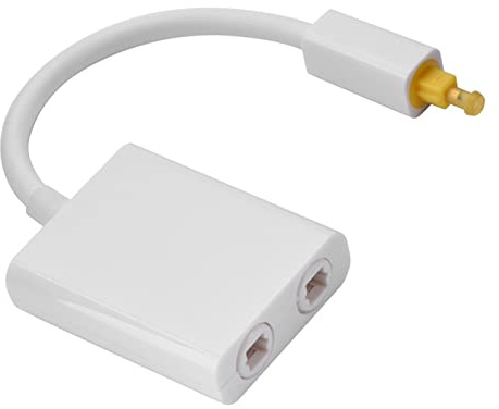 Ausla Dual Port Toslink Digital Optical Audio Splitter Adapter Ljudkabel, 24k Guldkontakter, Lågförlustkärna, för A/V-mottagare och TV (Vit)