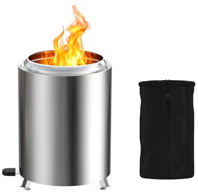 XMTECH Mini eldskål 14 cm Ø × 19,5 cm H, rökfri eldstad av rostfritt stål, bordskamin för balkong, terrass och trädgård, kompakt, perfekt för trä, pellets och små BBQ-sessioner, med bärväska