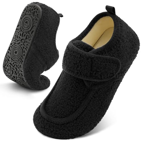 BARERUN Slippers for Women Men Adjustable Slides Lightweight Bedroom Cozy House Socks Women's Men's Fuzzy Hotel Bedroom Chinese Slippers Black 7-7.5 Women 5.5-6 Men