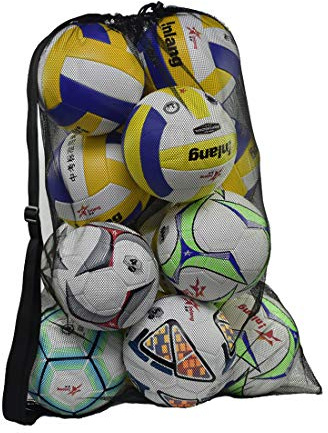 Rudmox Heavy Duty Mesh Ball Bag, Drawstring Sport Equipment Storage Bag for Basketball, Soccer, Sports Beach and Swimming Gears with Adjustable Shoulder Strap Outdoor Organizer (Black-XL)