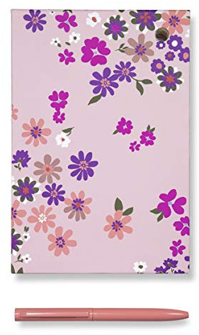 Kate Spade New York lila/rouge blommig liten lös anteckningshållare med svart bläckpenna, Stilla kronblad